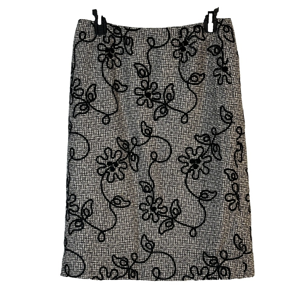 Vintage 90s Talbots women's skirt size 8 black and white tweed floral pencil